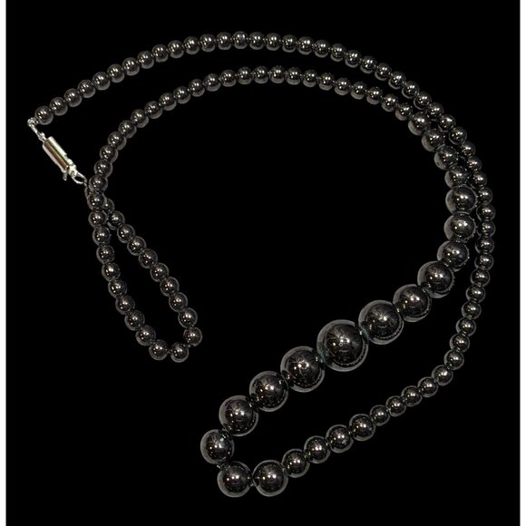 Elegant Faux Hematite Graduated Beaded Necklace - Picture 1 of 5